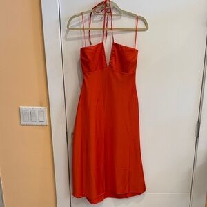 Abercrombie & Fitch Satin Slip Vibrant Orange Halter Dress NWT XS petite